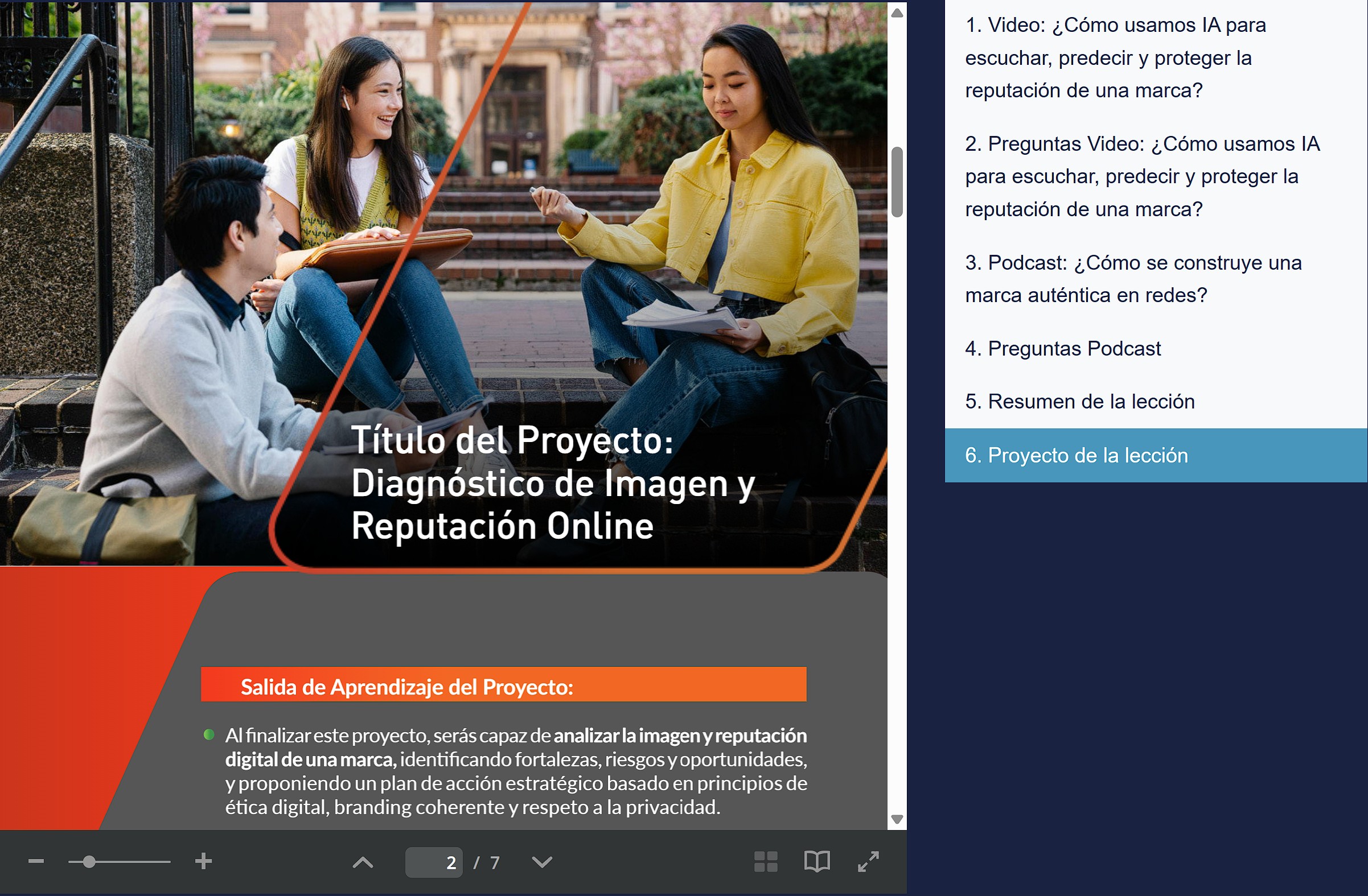 Vista de un proyecto de diagnóstico de imagen y reputación online