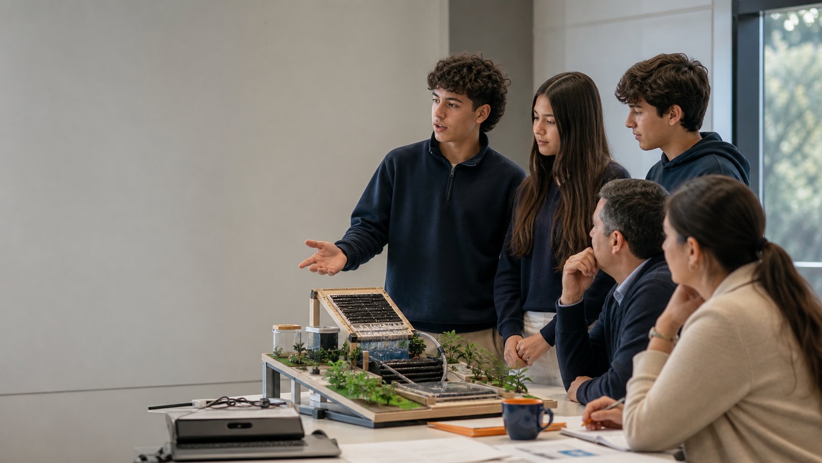 Estudiantes de secundaria presentan y defienden un prototipo sostenible frente a docentes